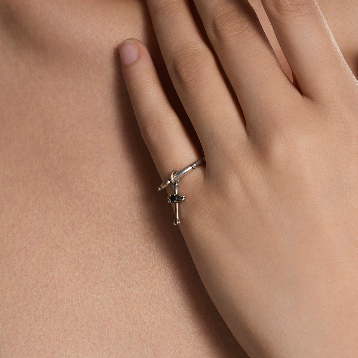 S925 Cross Pendant Pinky Ring