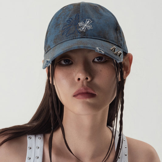 Crossflower Emblem Denim Baseball Cap
