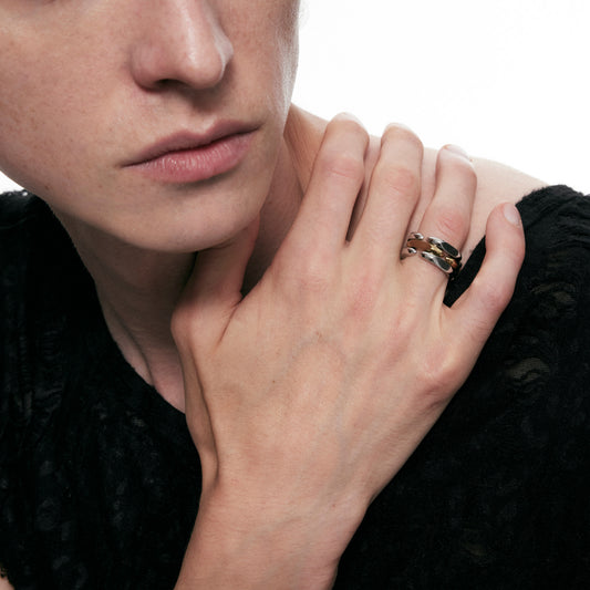 Gold and Silver Structured Adjustable Ring