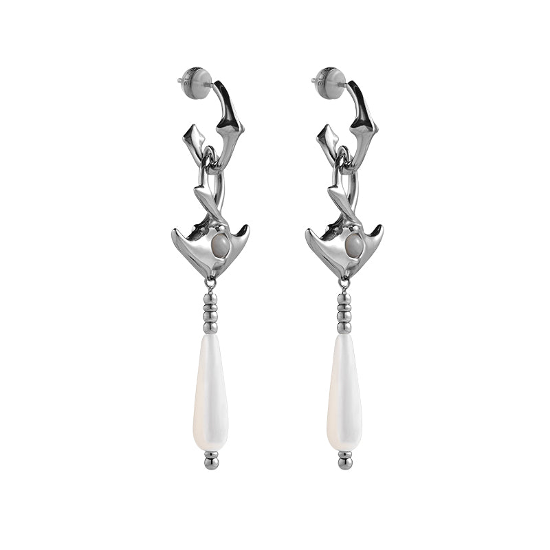Mini Manta Drop Earrings with Pearl Beads