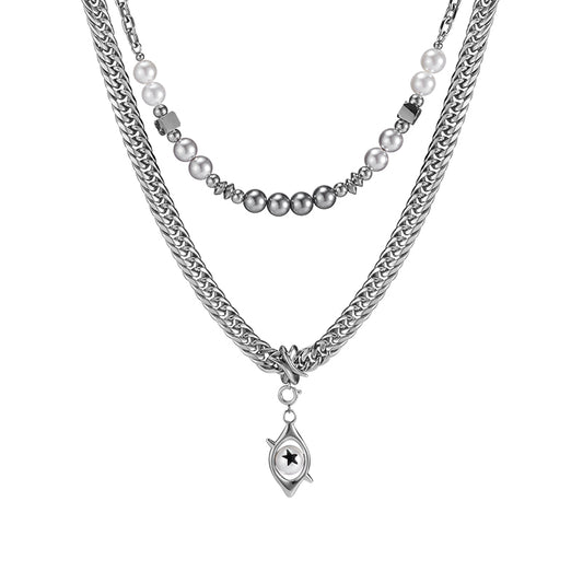 Punk Eye Double-Layer Pearl Necklace