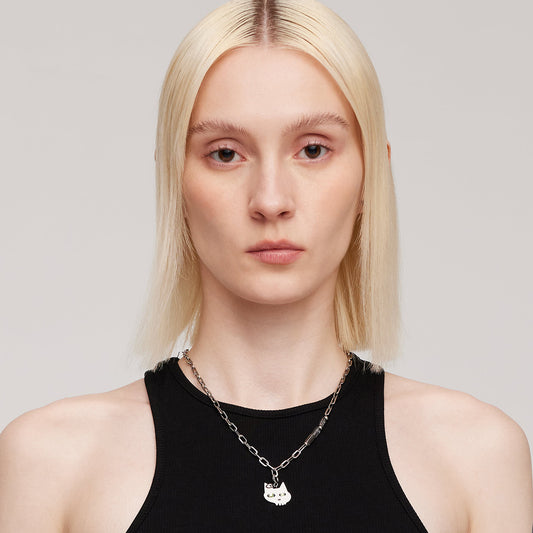 BLACK GLOVES SKULL CAT DETACHABLE PENDANT NECKLACE