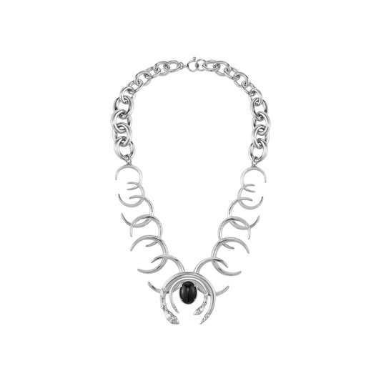 Triple Serpent Ring Black Onyx Necklace