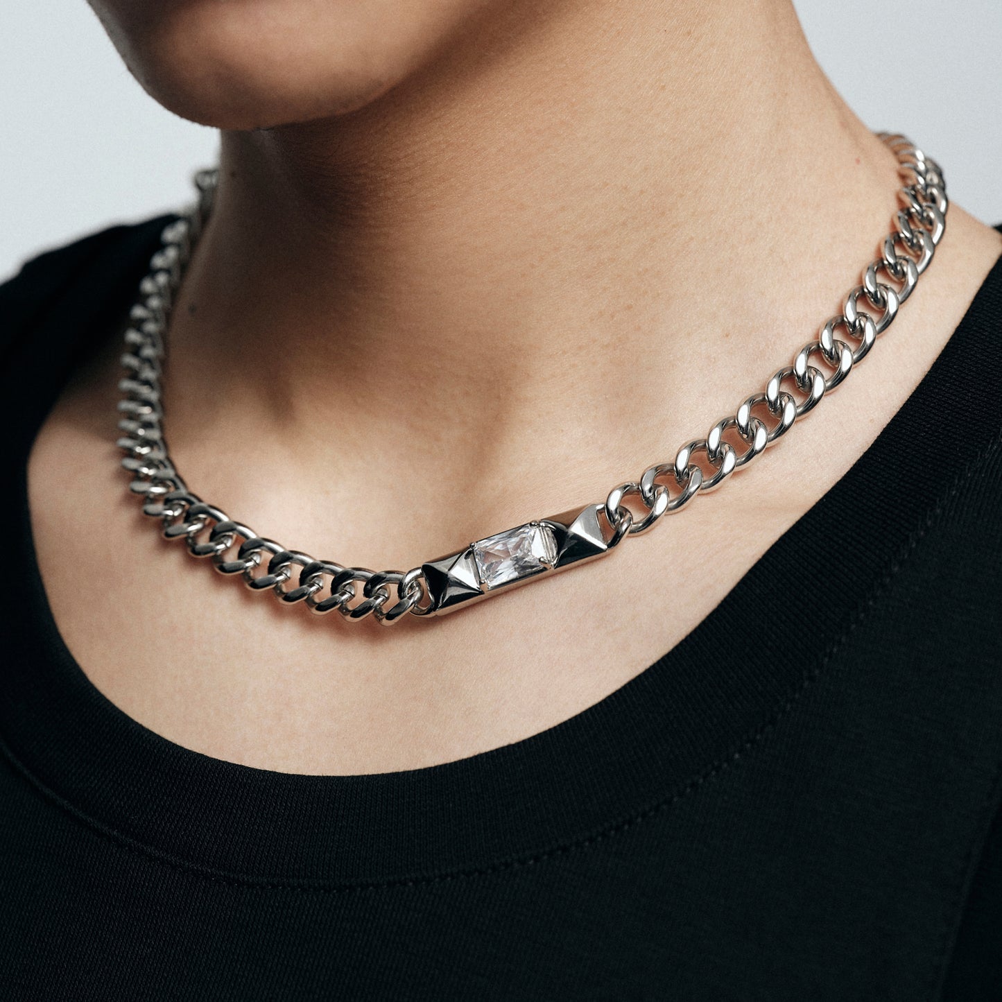 Studded Square-Cut Cuban Chain Necklace