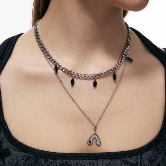 Punk Moth Double-layer Zircon Necklace