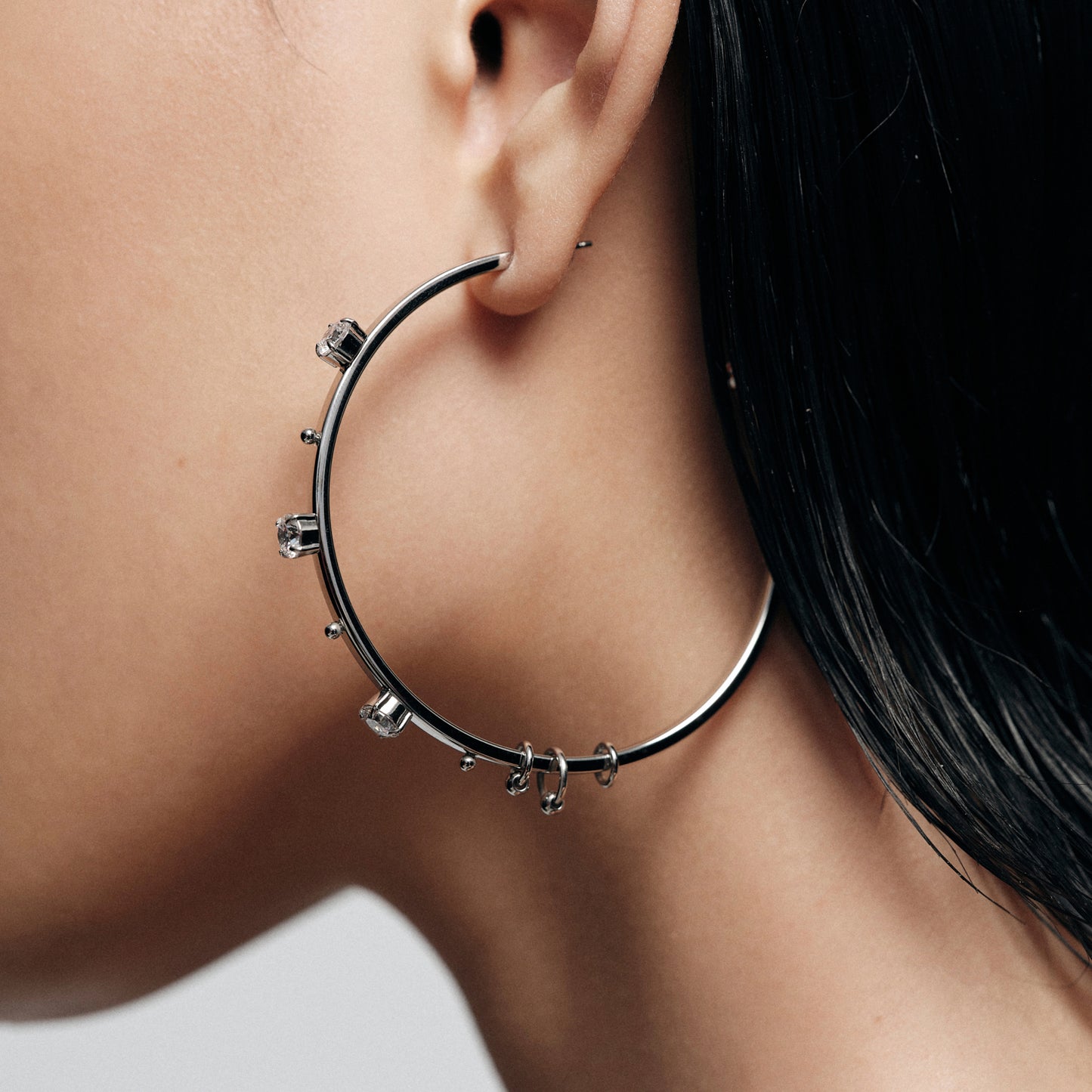 Pierced Crystal-Set Large Hoop Earrings