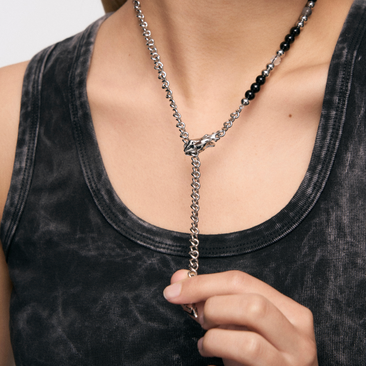 Black Onyx Snake-Shaped Necklace