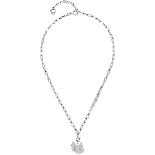 黑色手套骷髅猫可拆卸吊坠项链