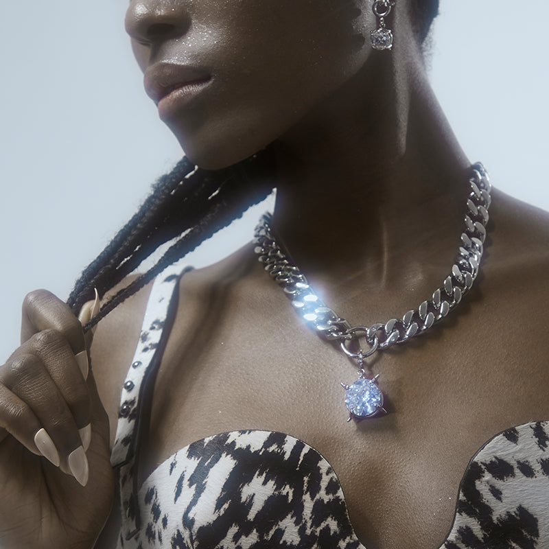 POSE Silver Crystal Chain Necklace