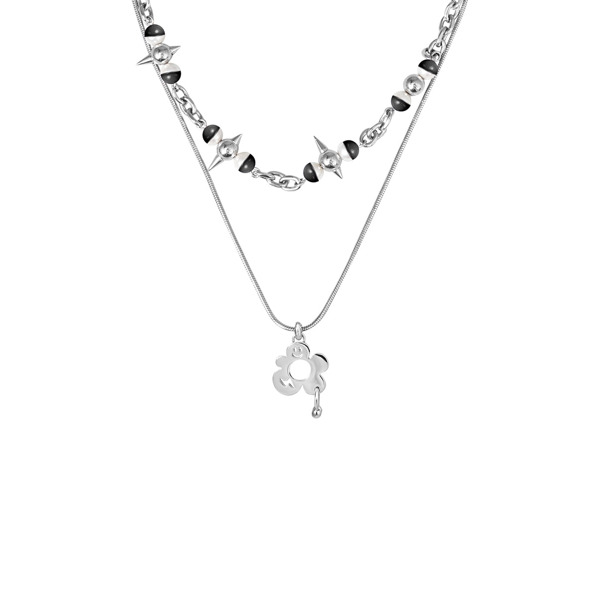 Y2B SERIES Double Chain Detachable Flower Expression Pendant Spike Necklace