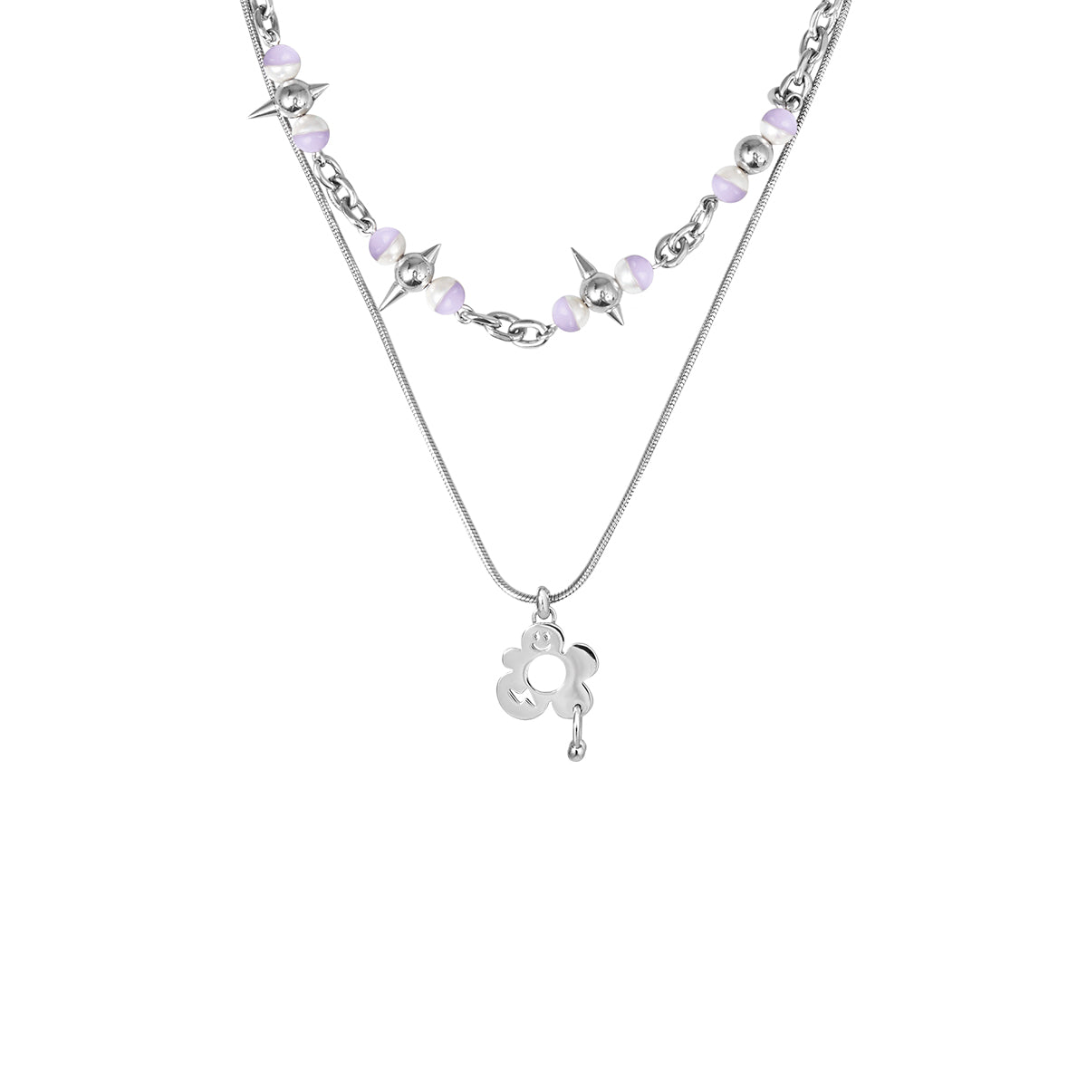 Y2B SERIES Double Chain Detachable Flower Expression Pendant Spike Necklace