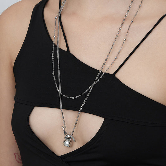 Pearl Rabbit Pendant Double Layer Sweater Chain