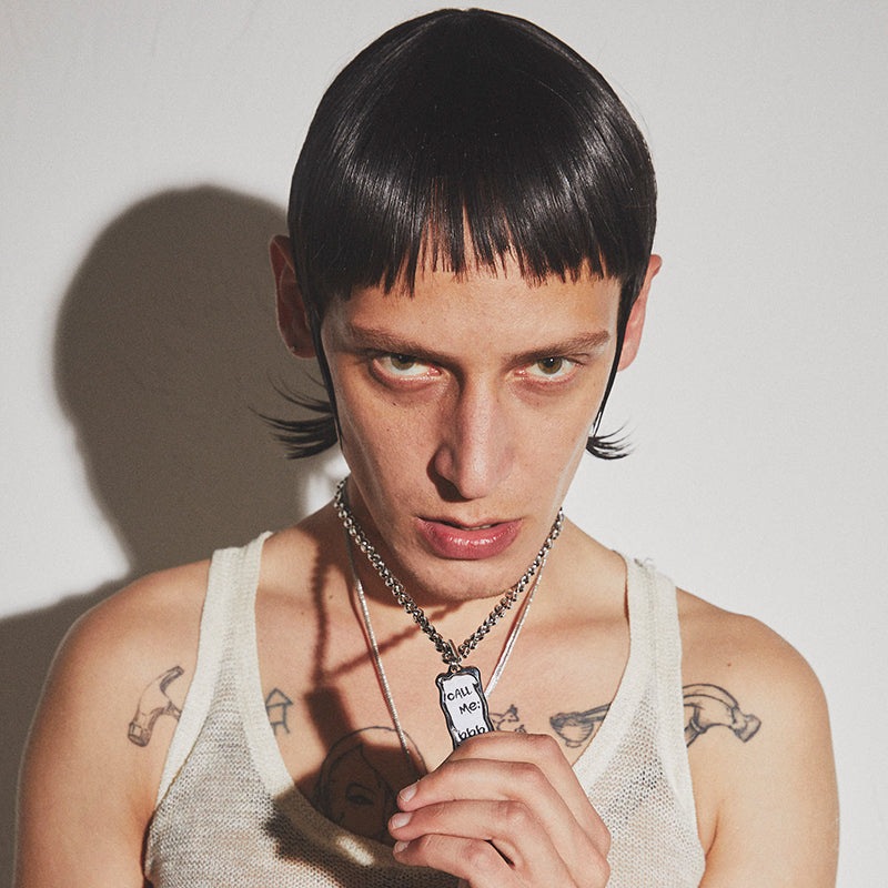 Latrinalia Woven Label "Call Me 666" Pendant Necklace