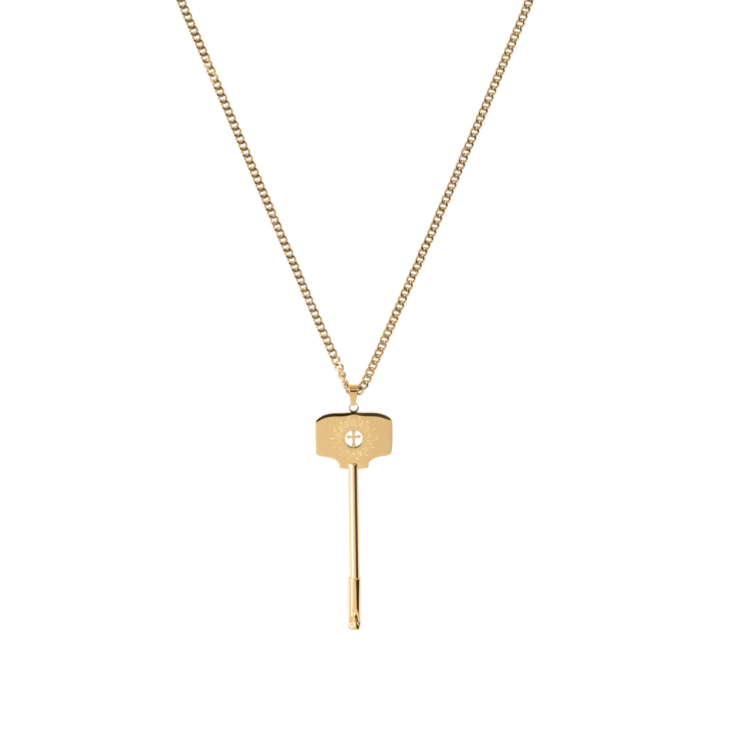 Flame Cross Key Pendant Titanium Steel Necklace