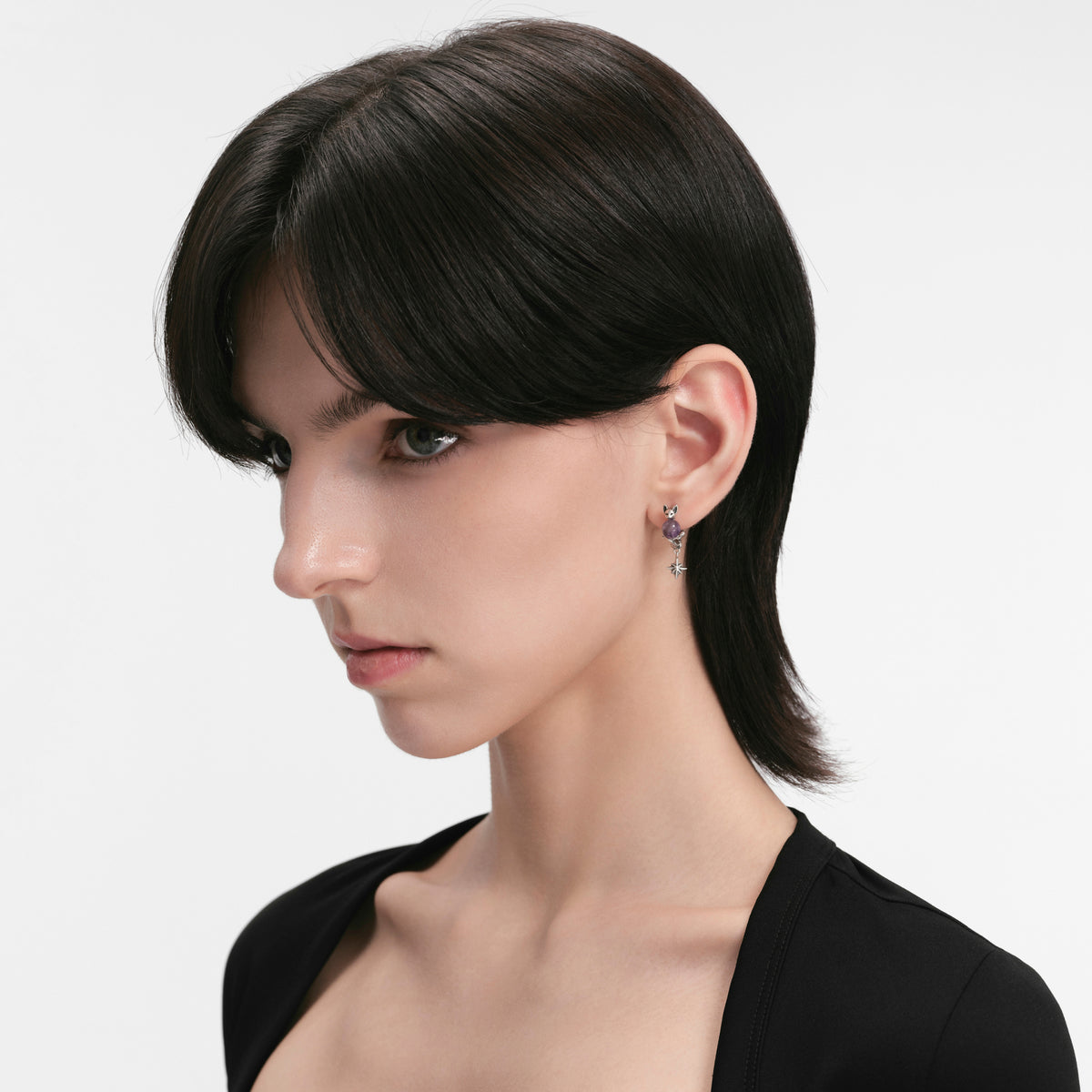 S925 Night Cat Hoop Silver Earrings