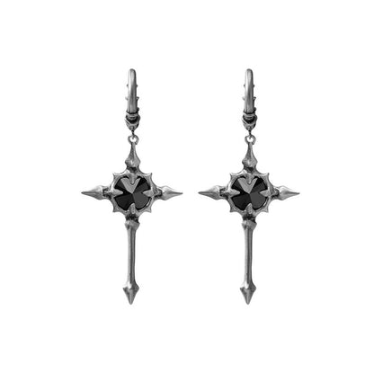 S925 Sterling Silver Cross Star Drop Earrings