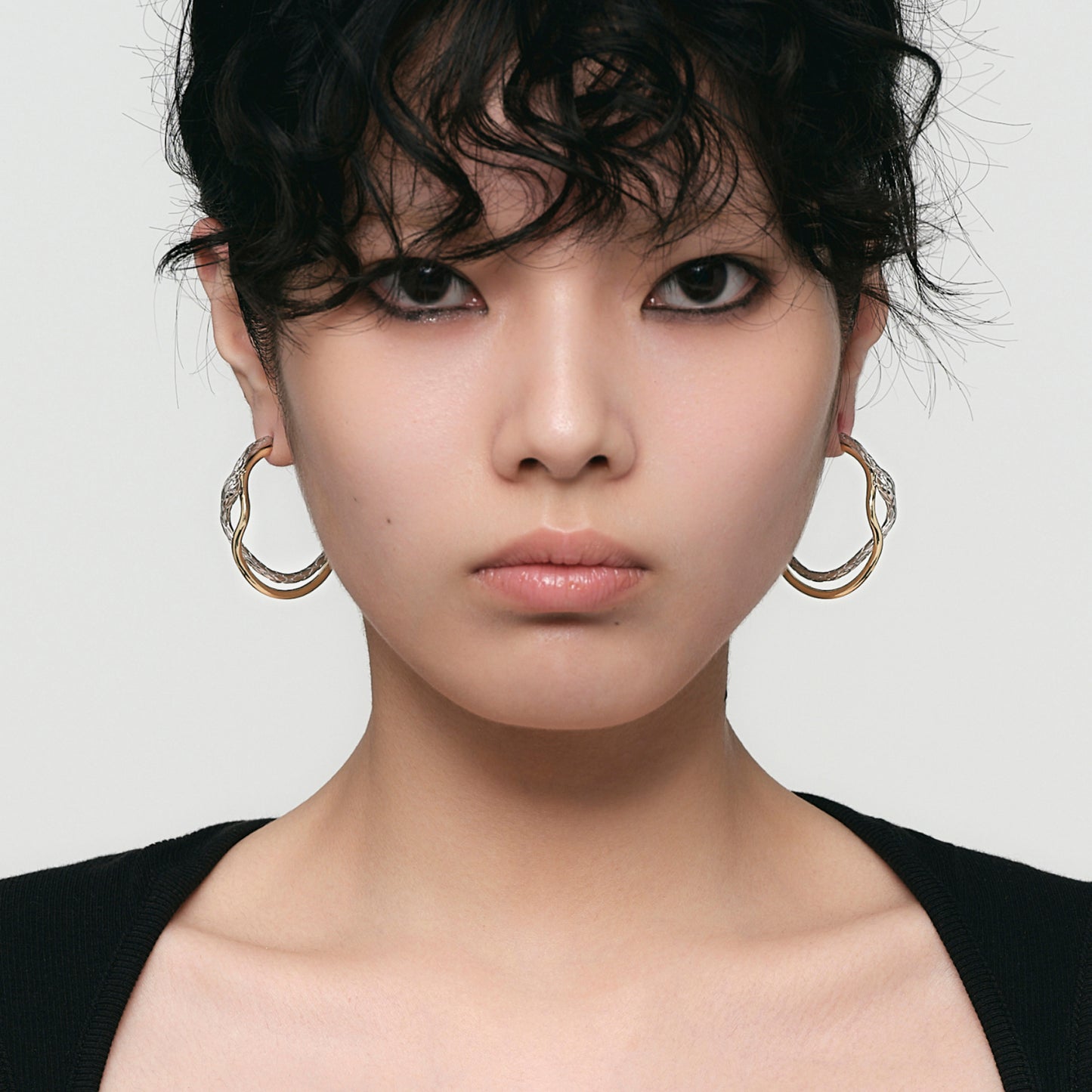 Snake Loop Double Layer Earrings (Two-Tone)