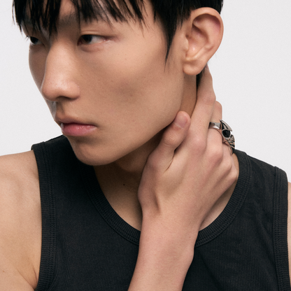 Black Onyx Snake Tail Double Finger Ring