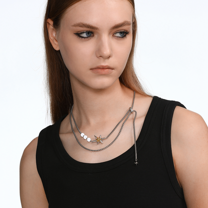 Star of Bethlehem Gold And Silver Color-Blocked Adjustable Christmas Star Necklace