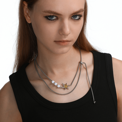 Star of Bethlehem Gold And Silver Color-Blocked Adjustable Christmas Star Necklace