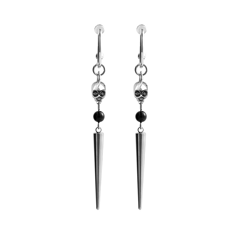 Siren Skull Drop Earrings with Black Onyx