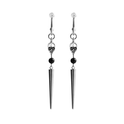 Siren Skull Drop Earrings with Black Onyx