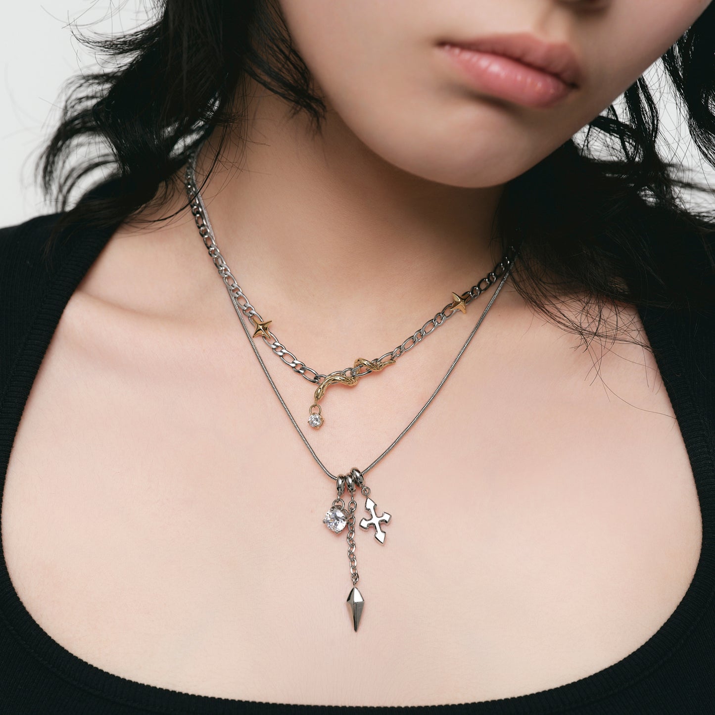 Starburst Key Mini Snake Double Layer Necklace