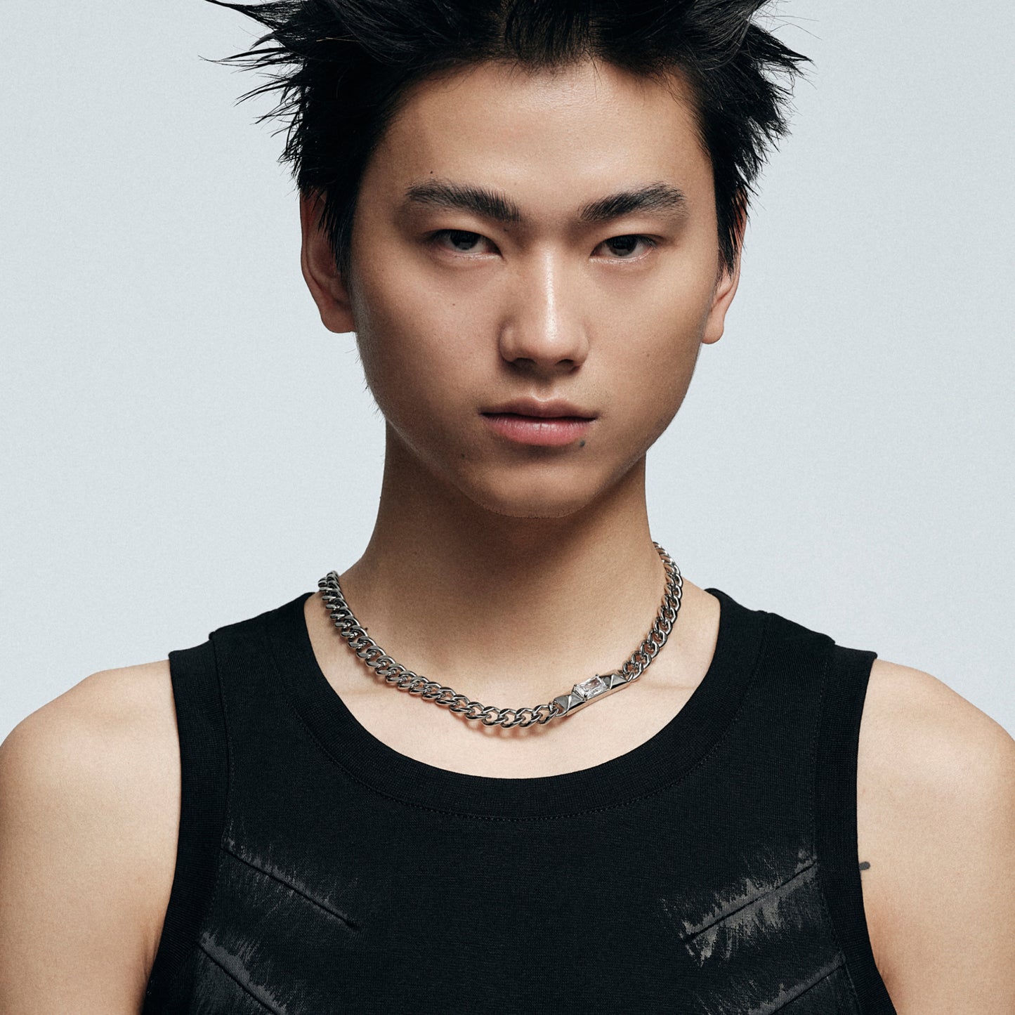 Studded Square-Cut Cuban Chain Necklace