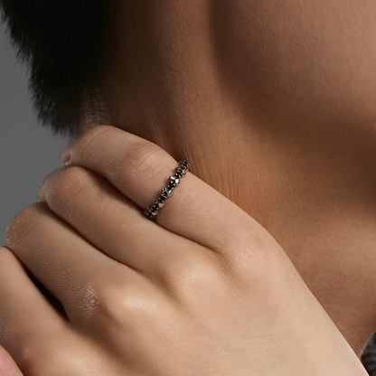 S925 Skull Black Zircon Pinky Ring