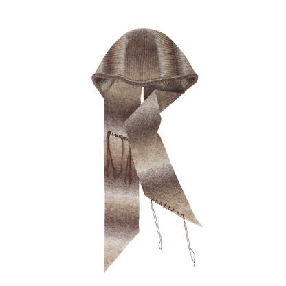 Coffee Gradient Knit Beret with Scarf