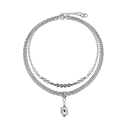 Punk Eye Double-Layer Pearl Necklace