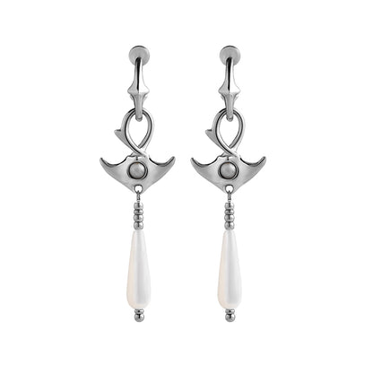 Mini Manta Drop Earrings with Pearl Beads
