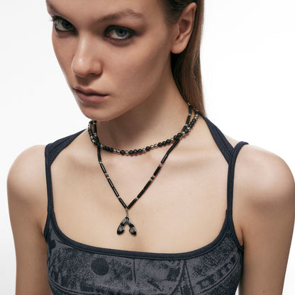 Punk Moth Double-layer Beaded Necklace