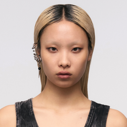 Snake Bone Effect Black Onyx Ear Cuff (Right Ear Single)