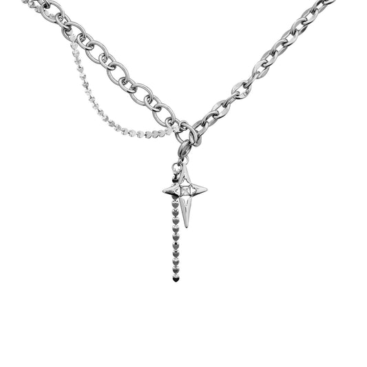 Zircon Starburst Double-Layer Necklace