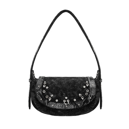 Snake-Pattern Denim Mini Shoulder Bag