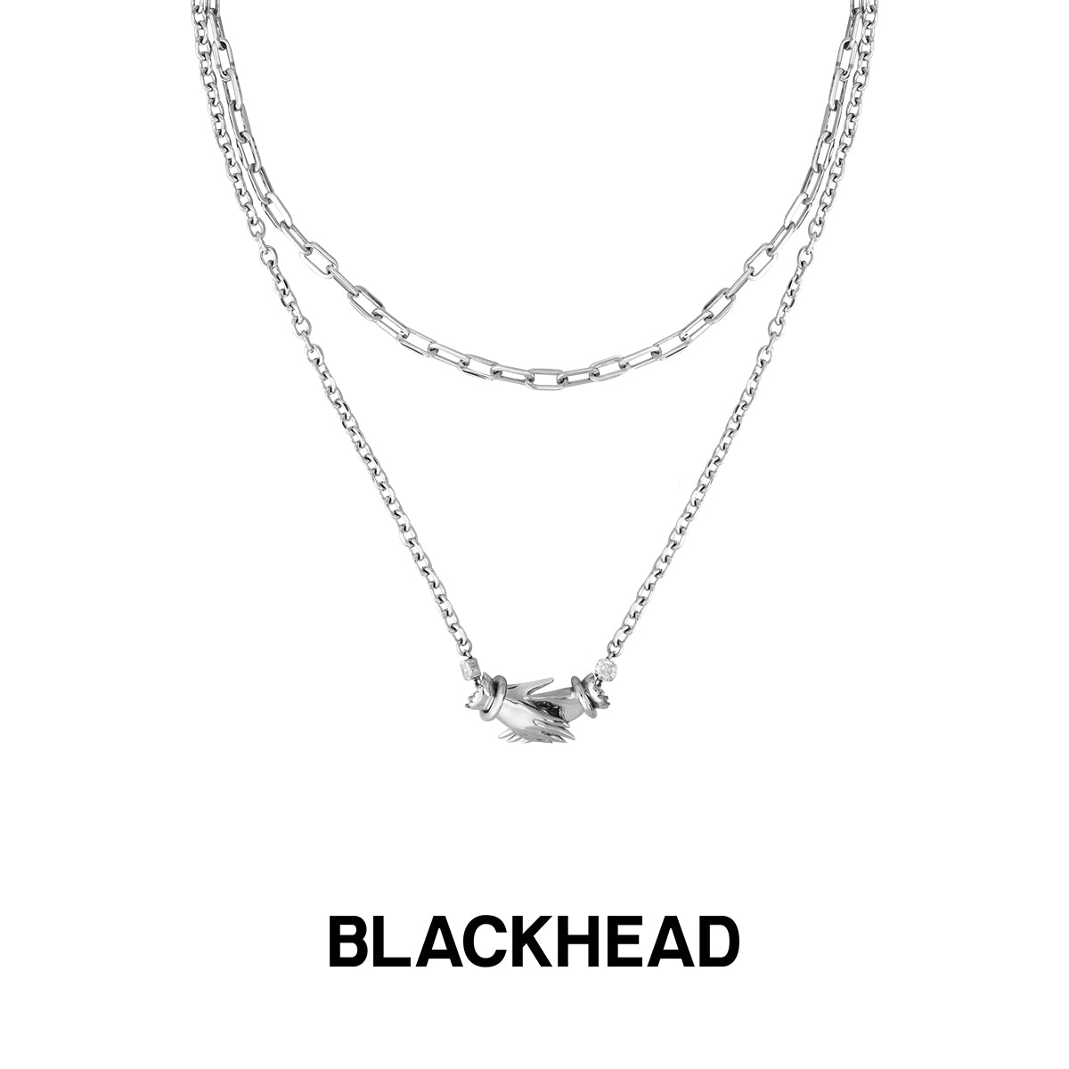 BLACK GLOVES  BLACK GLASS DOUBLE MAGIC GLOVES MAGNETIC PENDANT NECKLACE