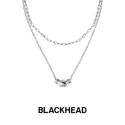 BLACK GLOVES  BLACK GLASS DOUBLE MAGIC GLOVES MAGNETIC PENDANT NECKLACE