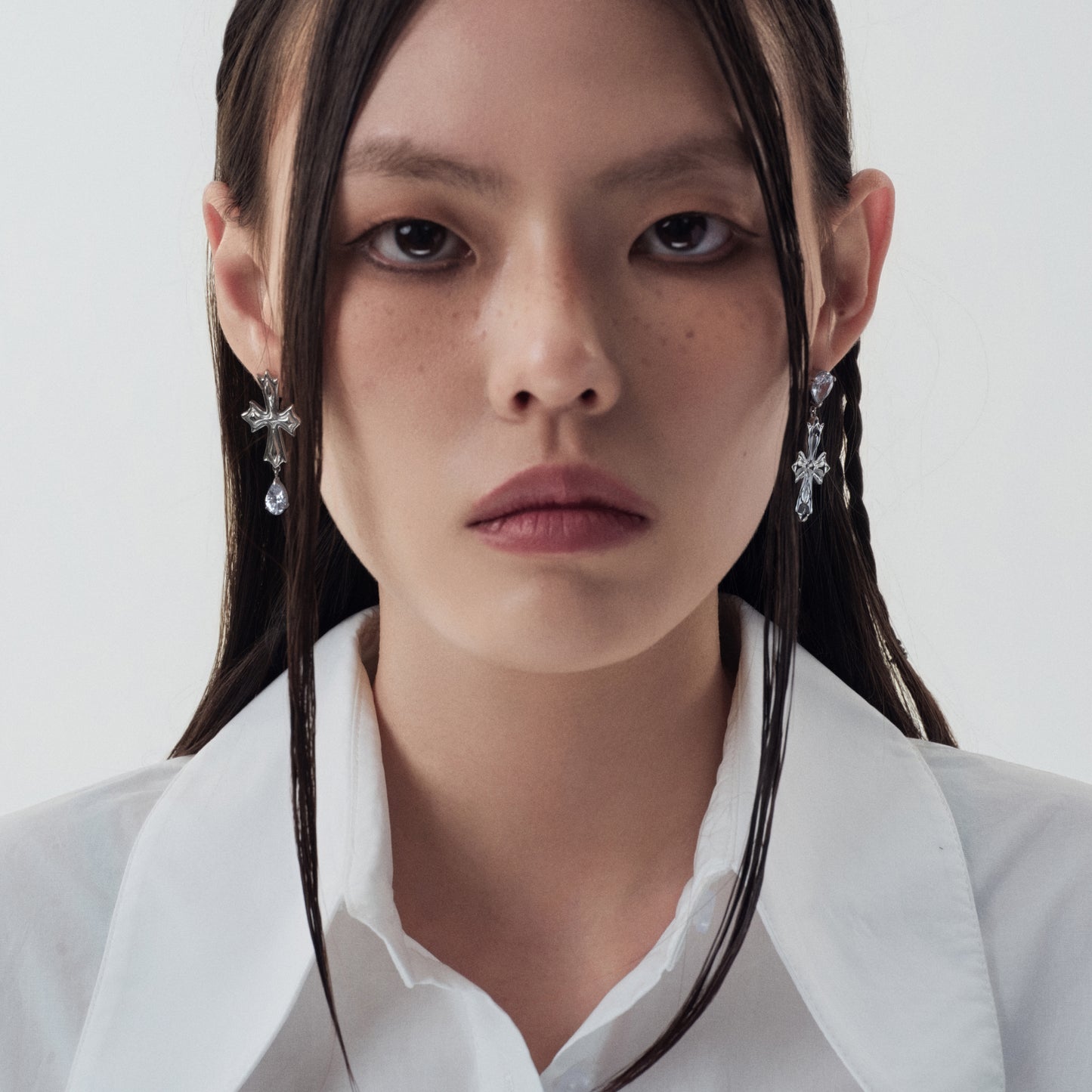 Crossflower Pendant Stud Earrings