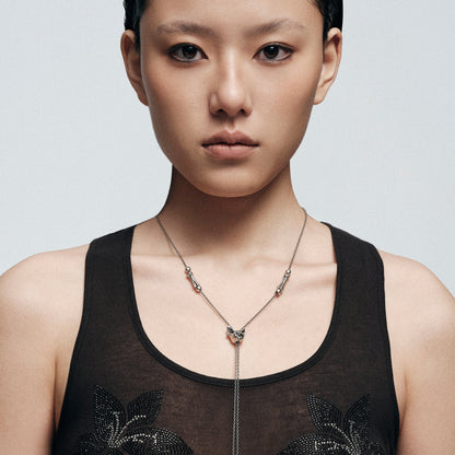 Night Cat Skull Adjustable Sweater Necklace