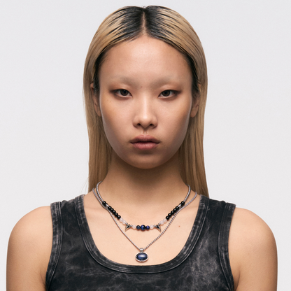 Snake Fang Bead Pull-Through Double Layer Necklace
