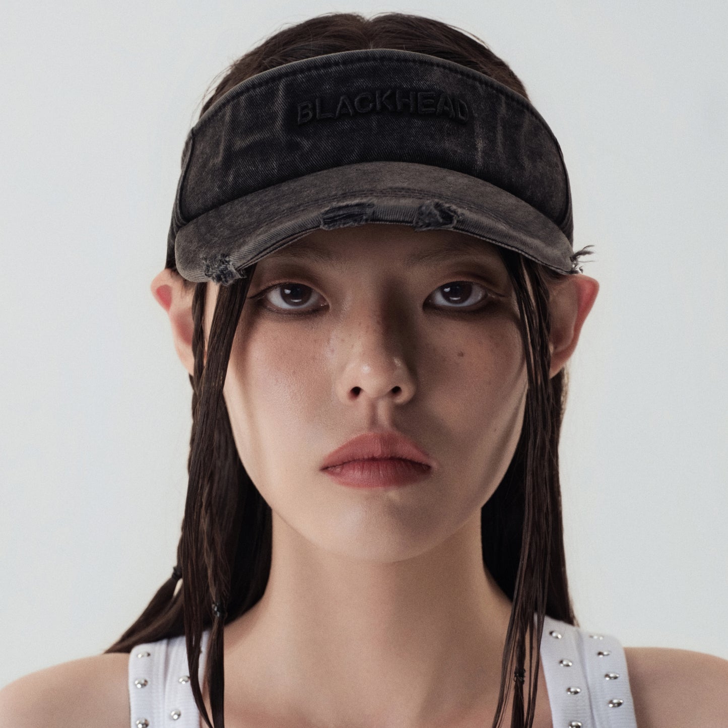 Denim Lace-Up Open-Top Cap