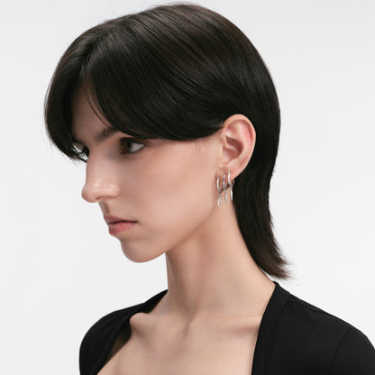 S925 Booby Bird Triple Ring Feather Ear Stud（Single）