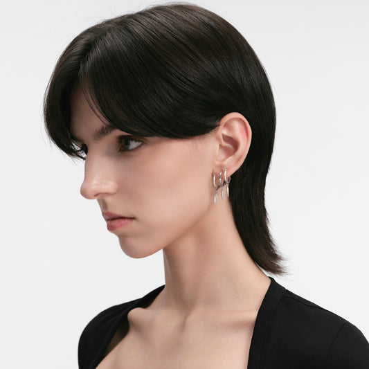 S925 Booby Bird Triple Ring Feather Ear Stud（Single）