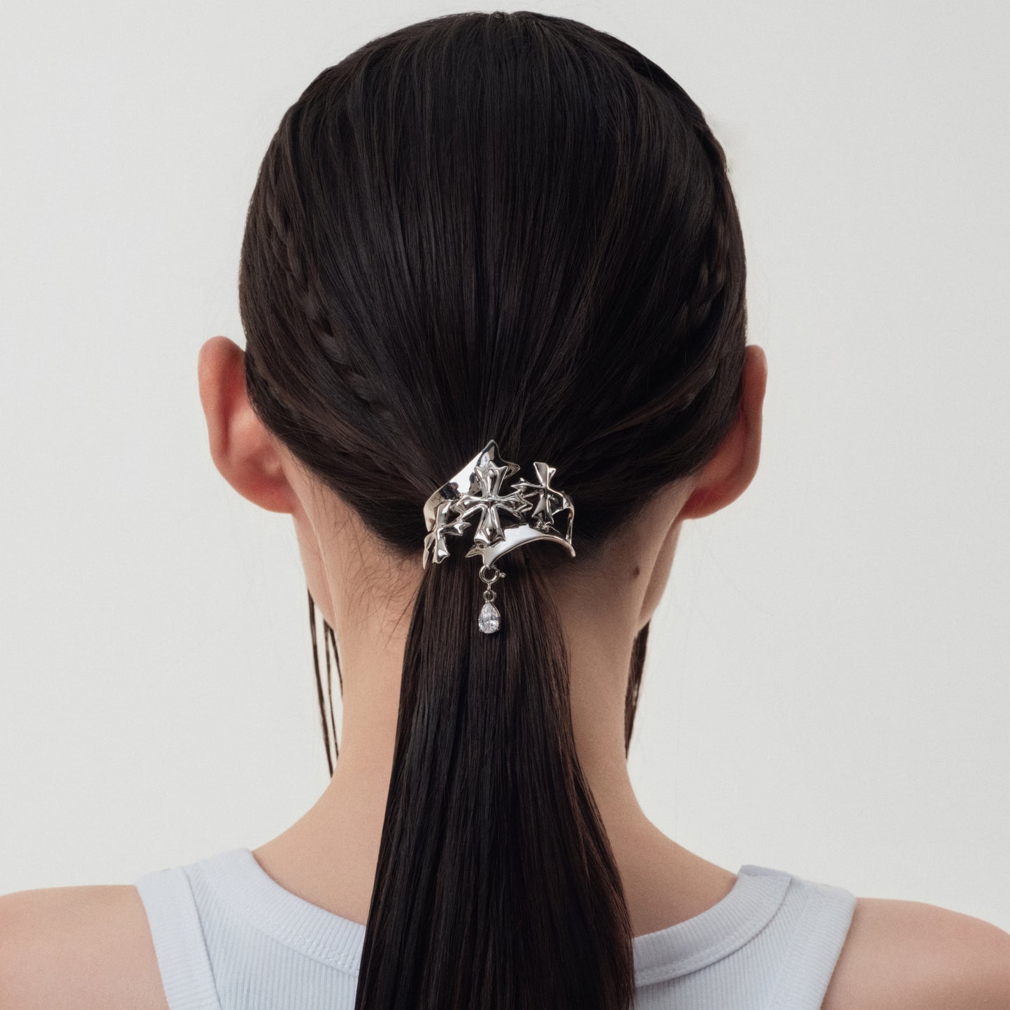 Crossflower Ribbon Ponytail Clip