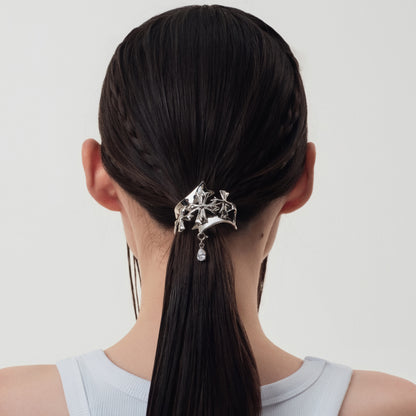 Crossflower Ribbon Ponytail Clip