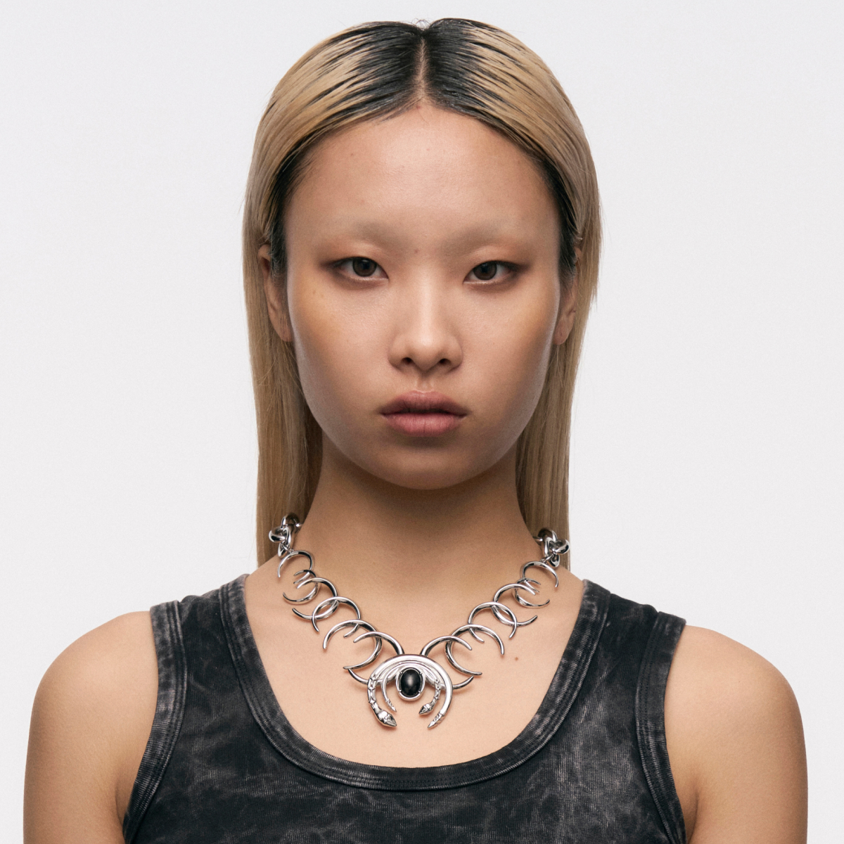 Triple Serpent Ring Black Onyx Necklace