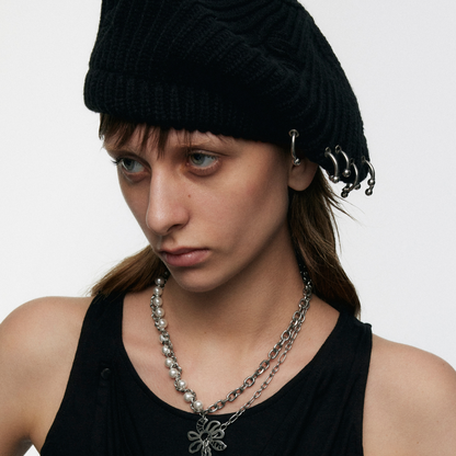 Pierced Knit Beret Hat