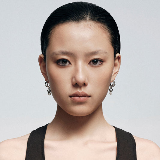 Night Cat Skull Pearl Drop Earring (Right)