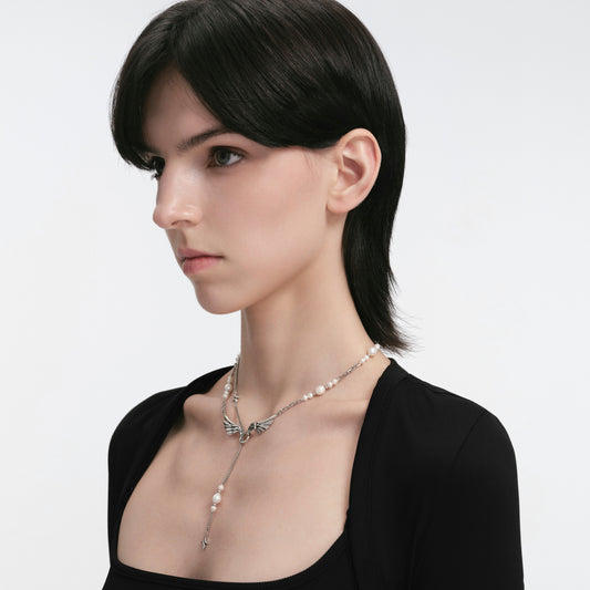 S925 Booby Bird Wing Pearl Necklace